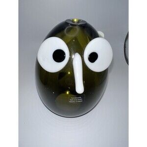 Crate and Barrel Hoot The Owl Figurine Hand-Blown Glass Egg Shaped Art